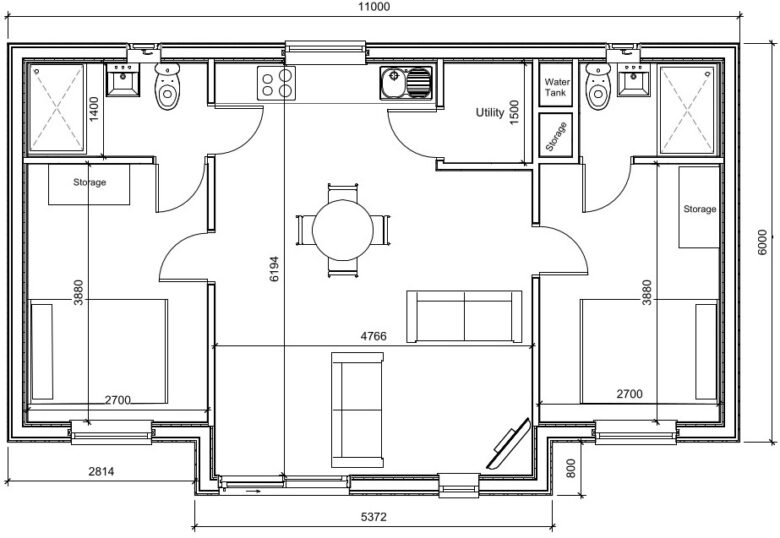 The Malvern Two Bedroom Annexe Floor Plan